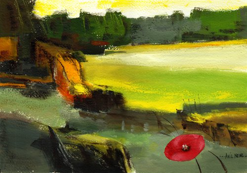 Red Flower Abstract Landscape by Anil Nene