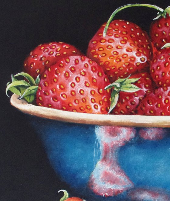 A Blue Bowl of Strawberries