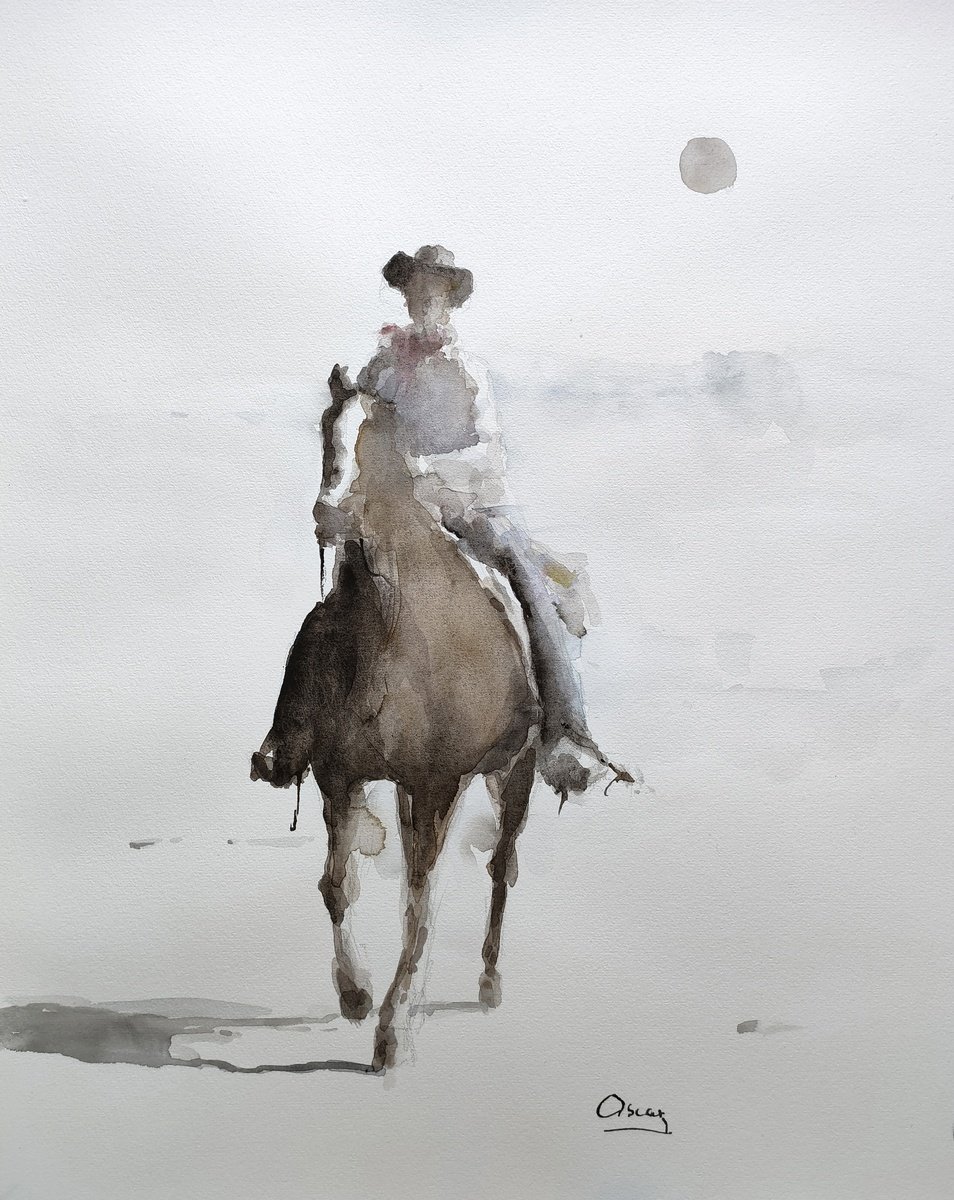 Impressionistic Portrait Watercolour By Oscar Alvarez Pardo, 16 X 20", Cowboy 12, Original Artwork