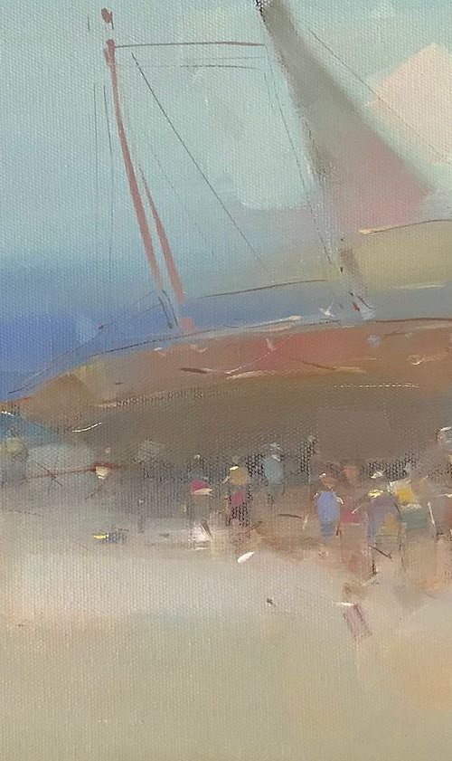 Foggy harbor, Original oil painting, Handmade artwork, One of a kind by Vahe Yeremyan