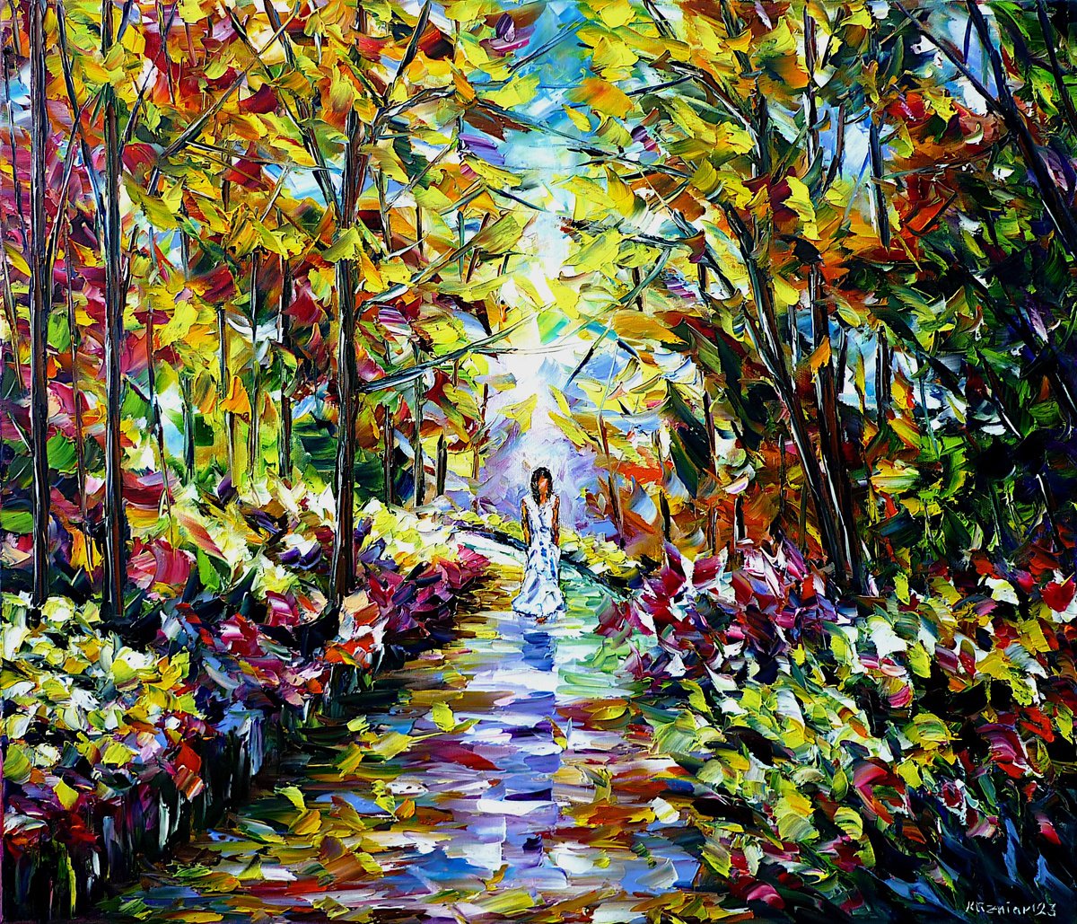 Expressive Oil Painting , The Woman In The Park By Mirek Kuzniar, 28 X 24, Artwork For Sale On Artfinder