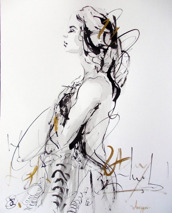 Woman  ink drawing series-Figurative drawing on paper