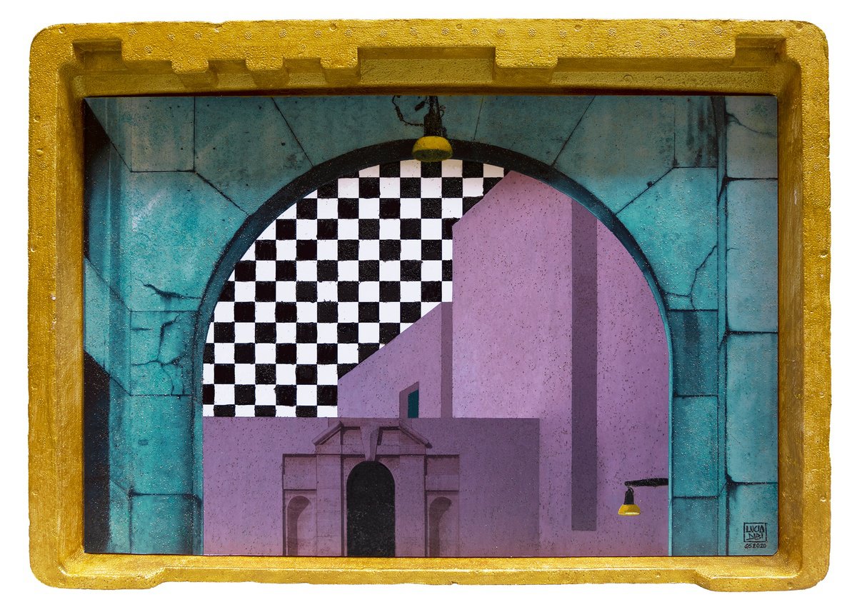 Urban And Pop Cityscapes Painting By Lucia Dibi, 25 X 18", Q5 Piazza Scacchi, Original Artwork