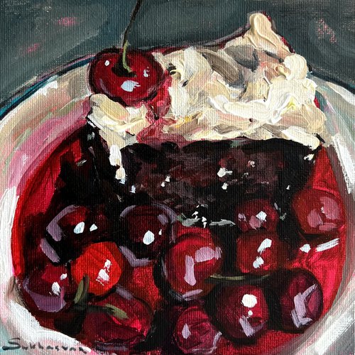 Still Life with Chocolate Cake and Cherries by Victoria Sukhasyan