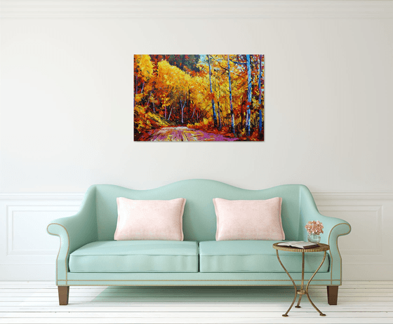 Autumn in a forest  (120x80cm, oil painting, ready to hang)