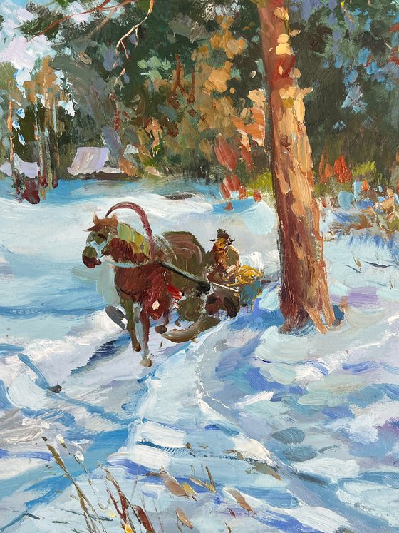 A Carriage Along a Winter Road