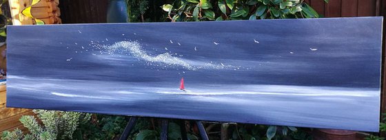 Moonlight Murmuration - Seascape, Murmuration, Panoramic, XL, Modern Art Office Decor Home