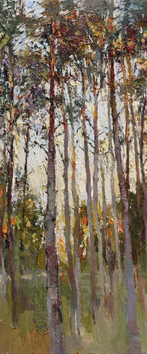 Autumn pine forest - Landscape painting by Anastasiia Valiulina