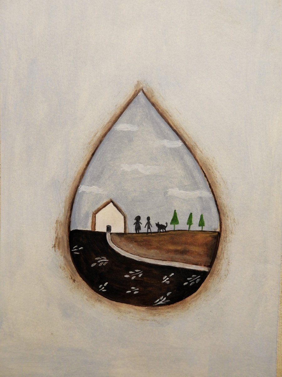 The house inside the raindrop 3 - oil on paper by Silvia Beneforti