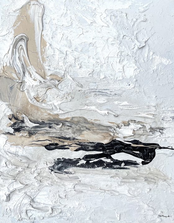 Hidden Light - 2 paintings- Black, Sand & White