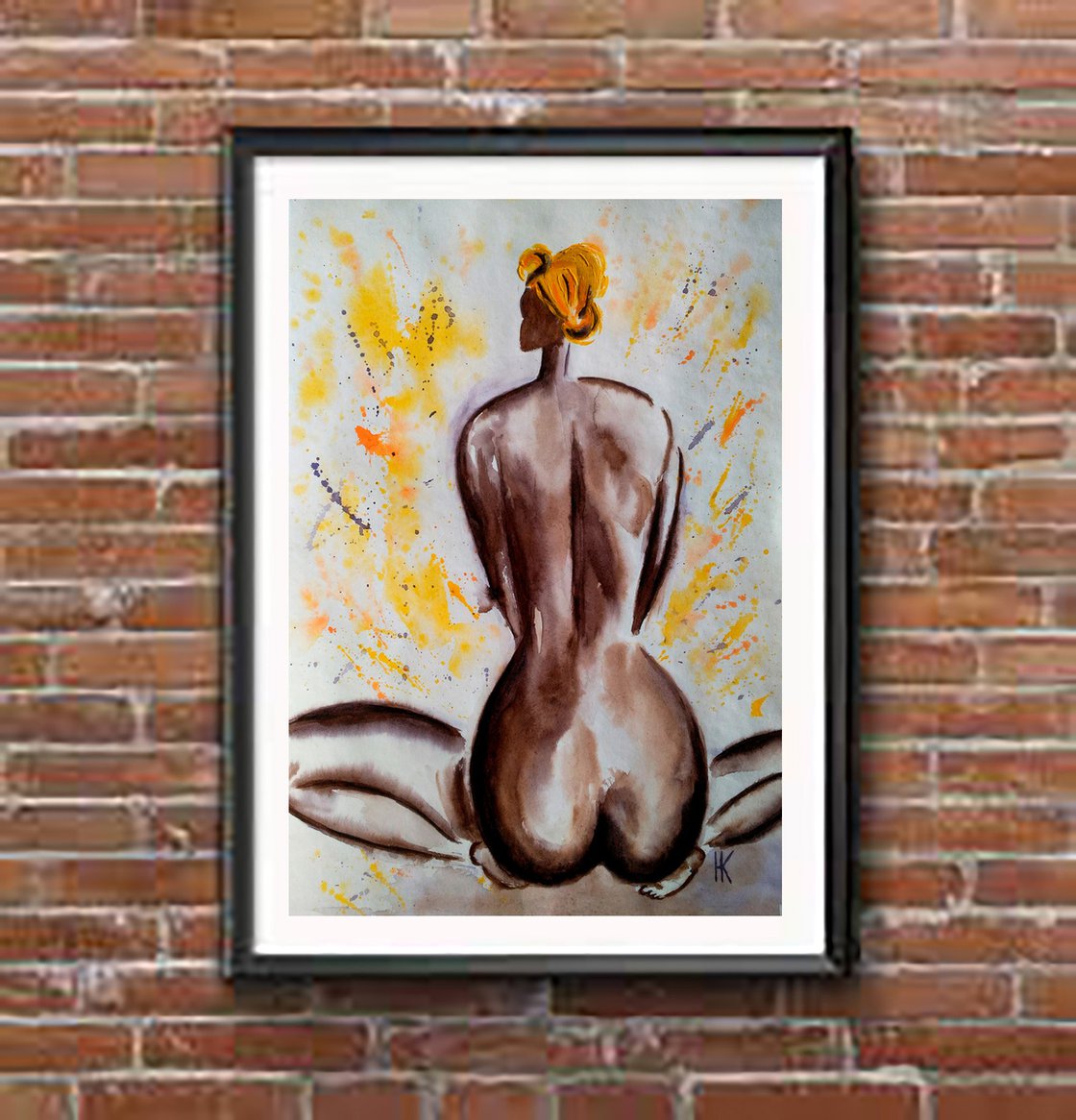 Nude Painting Woman Original Art African Queen Watercolor Female Nude Home  Wall Art 12 by 17