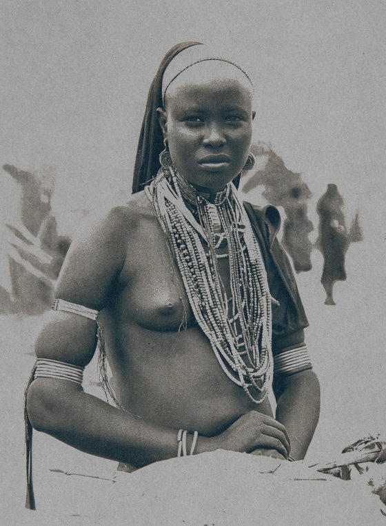 Nude African Woman Portrait. Cyanotype Print