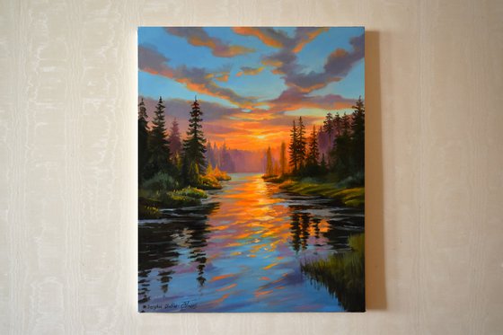 The sunset in the forest