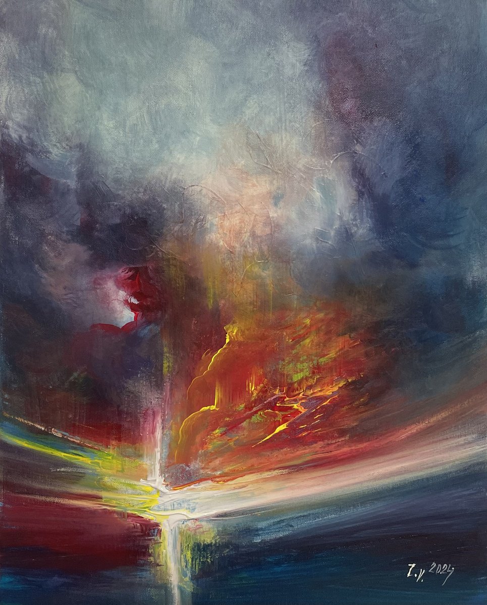 Impressionistic Landscape Acrylic Painting By Timea Valsami, 16 X 20", Electro Sunset, Original Artwork