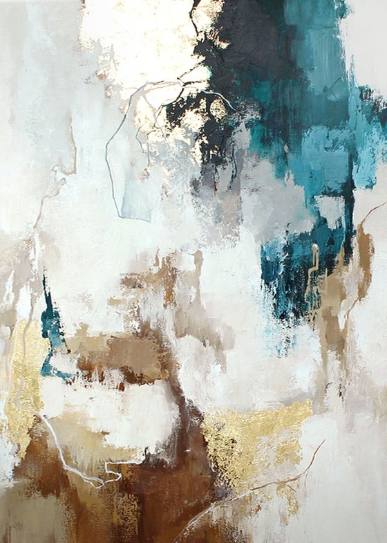 "Flux" Abstract blue and gold acrylic art