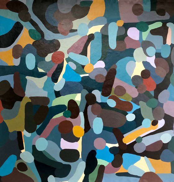 Abstract painting. Blue leaves