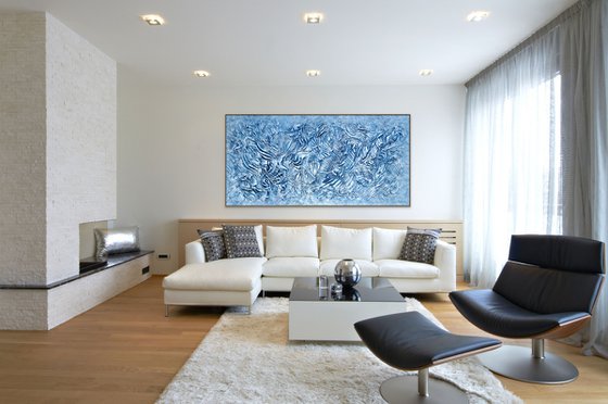 OCEAN STORIES. Abstract painting with coastal elements and heavy texture. 3D dimensional painting