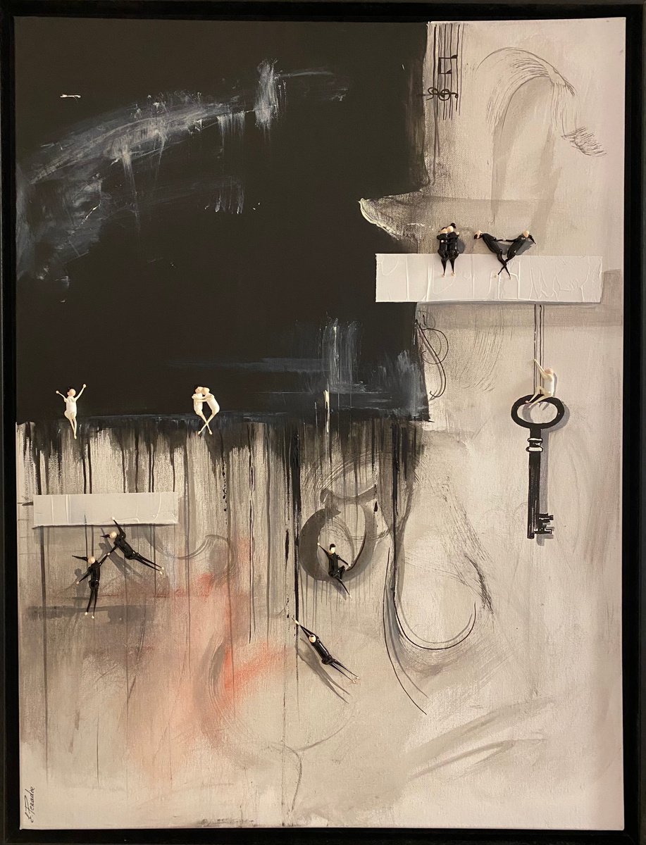 Abstract Portrait Acrylic Painting By Eka Peradze, 20 X 28, Action.3D Freedom Key. Eka Peradze Art., Original Artwork