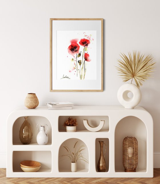 Poppy Florals Watercolor Painting