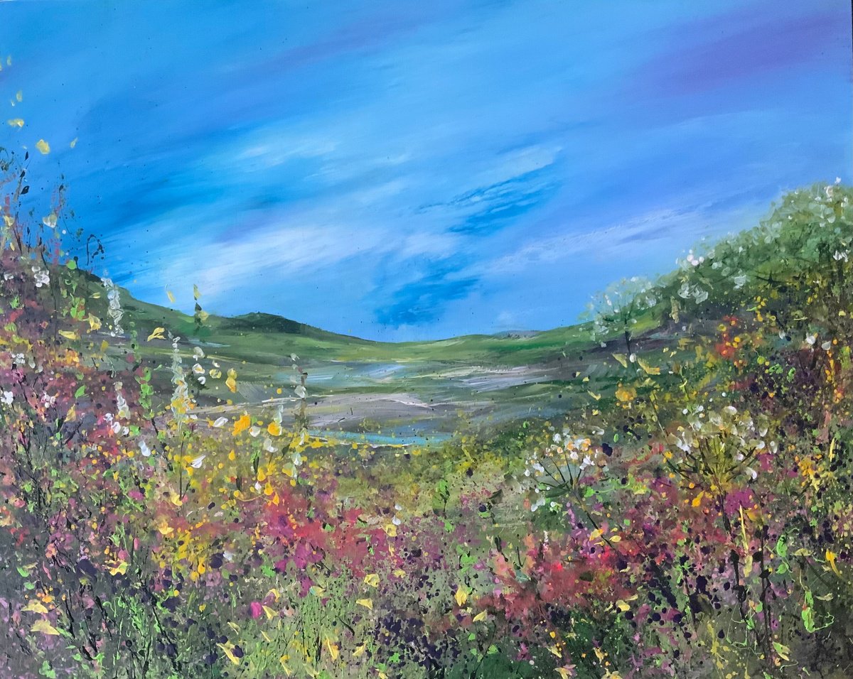 Expressive Landscape Acrylic Painting By Jan Rogers, 20 X 16, Lakeland Heather, Original Artwork