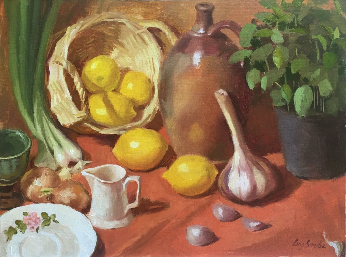 Impressionistic Still Life Oil Painting By Ling Strube, 16 X 12", Kitchen Impression, Original Artwork