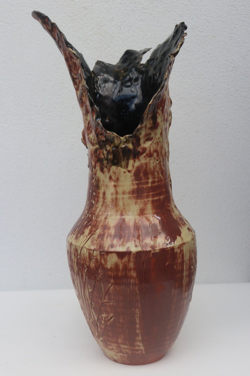 Geometric Abstract Clay Sculpture By Koen Lybaert, 7 X 16", Ethereal Bloom 005, Original Artwork