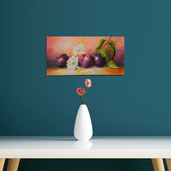 "Flowers and plums" Original art, Still life, Small wall art