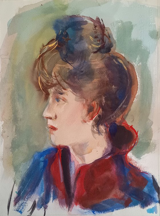 Watercolor portrait (after Santiago Rusigñol)