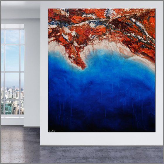 Coastal Oxide 206cm x 234cm Blue Orange Textured Abstract Art