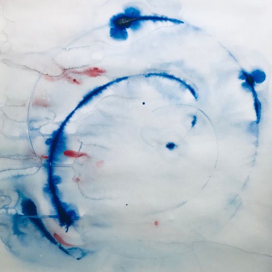 Watercolor abstract "Circles and red dots"