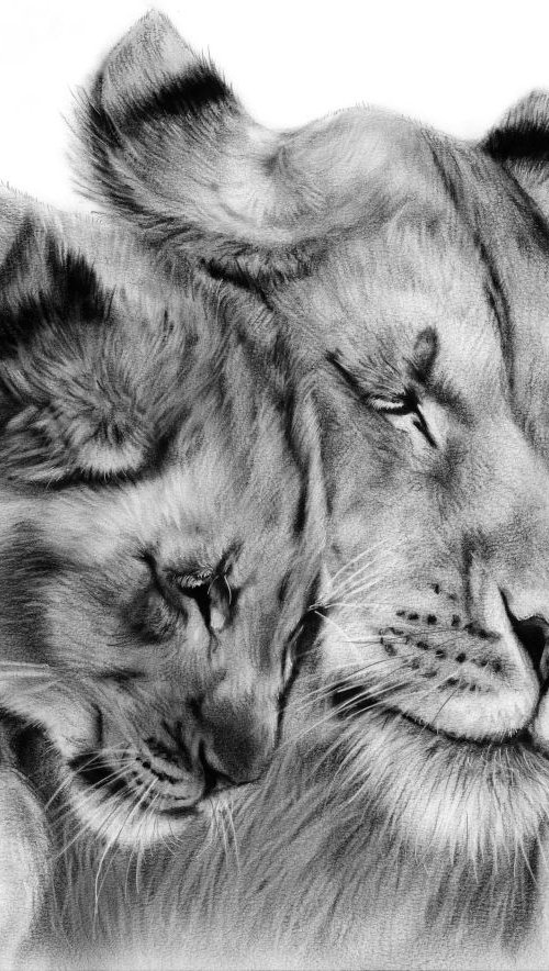 Lioness and Cub by Danguole Serstinskaja