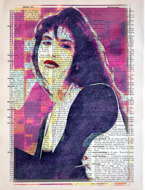 Selena - Queen of Tejano music - Collage Art on Large Real English Dictionary Vintage Book Page by Jakub DK - JAKUB D KRZEWNIAK