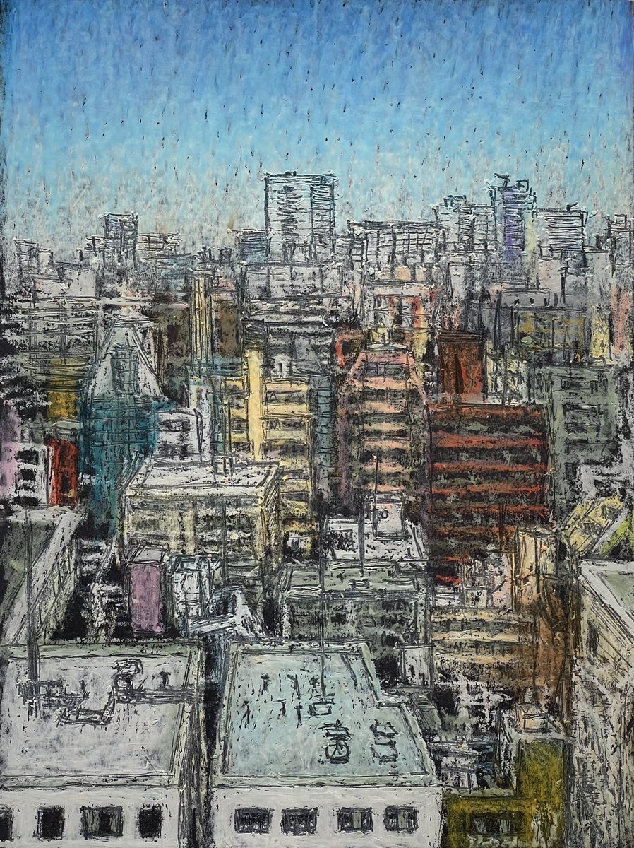 Expressive Cityscapes Pastel Drawing By David Lloyd, 6 X 8, Tokyo 2, Original Artwork