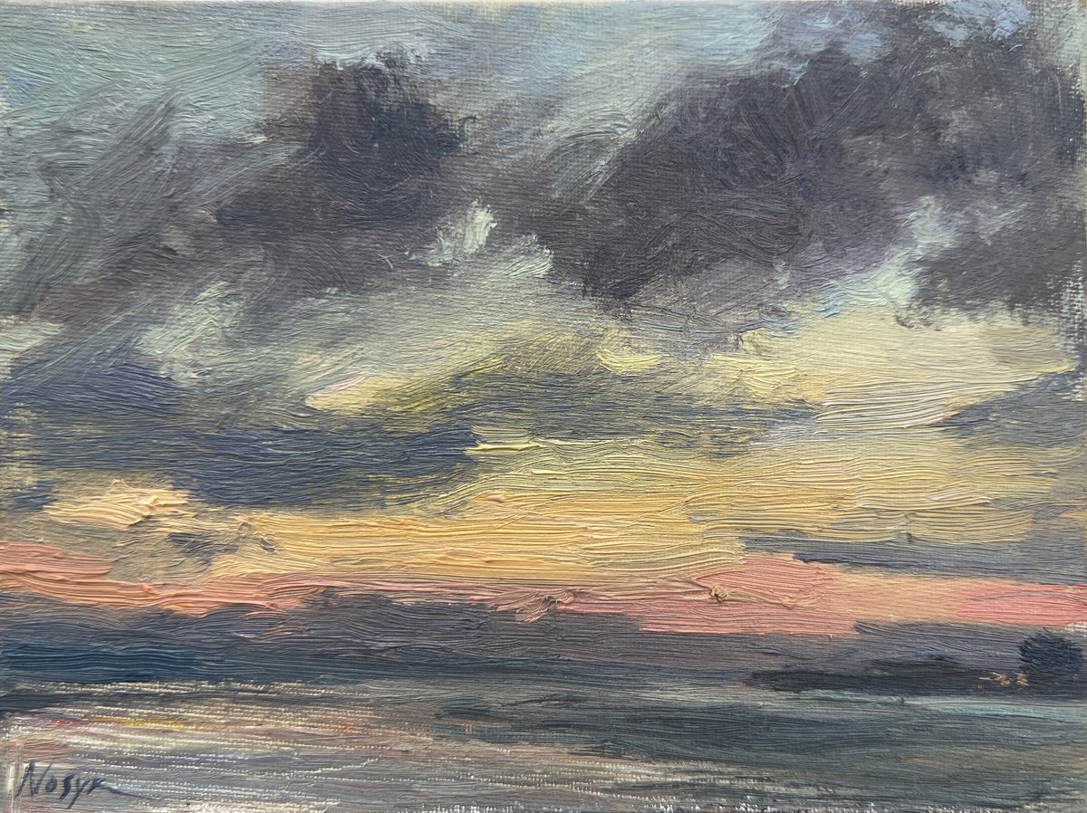 Impressionistic Landscape Oil Painting By Nataliia Nosyk, 8 X 6", Sunset On Coney Island, Original Artwork