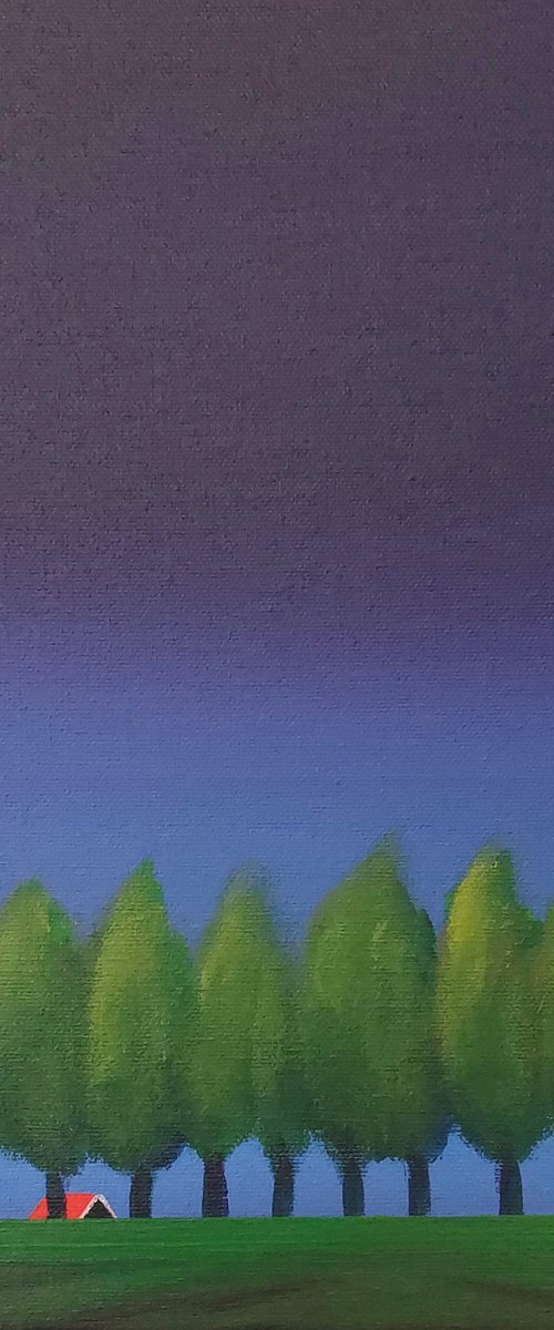 Twilight, dike with trees by Nelly van Nieuwenhuijzen