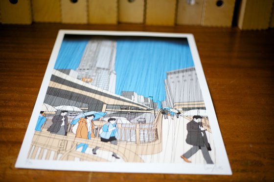 Shibuya in the rain screen print