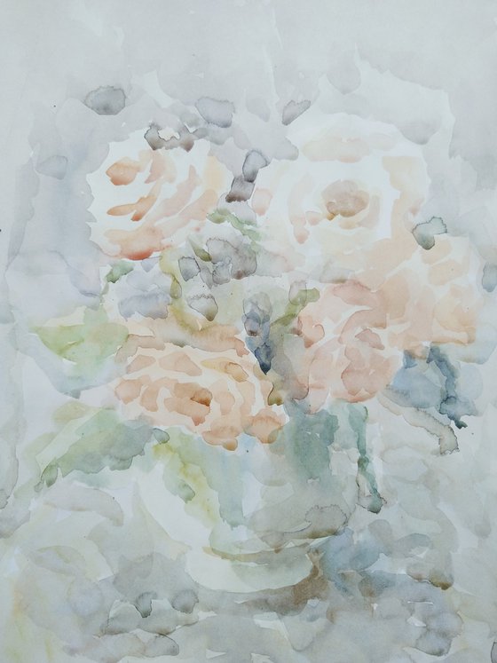 Bouquet of roses. Original watercolour painting.