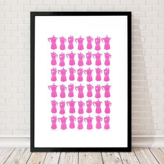 Moka Express Coffeemaker Print in Neon Pink A2 Size - Unframed - FREE Worldwide Delivery