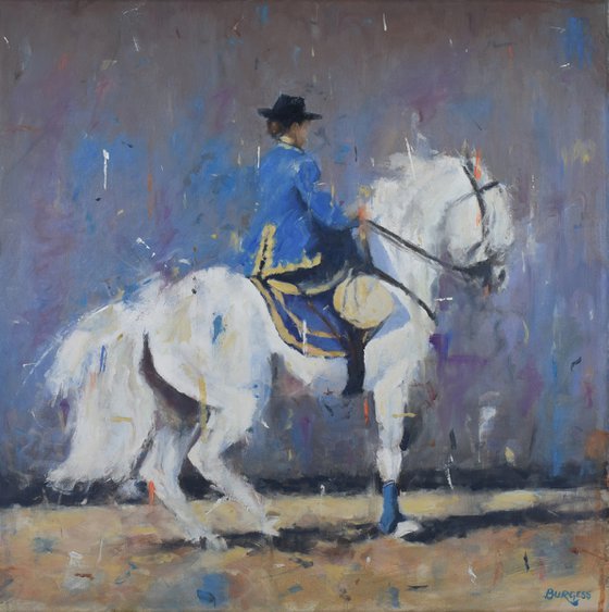 Expressive realism horse art - Equine dressage - Framed Oil On Canvas