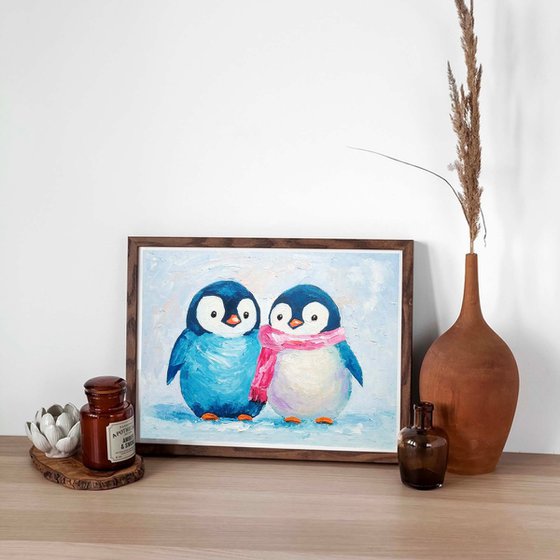 Penguin Painting Couple Bird Wall Art Small Artwork