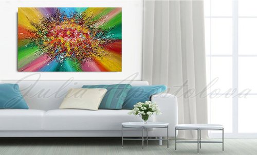Art, Abstract Painting, Mixed Media Relief, High quality, Fine Stretched Canvas with painted edges, Ready to hang, Original Contemporary Hand-painted Acrylic Rich Texture ''Rainbow Soul'' by Julia Apostolova