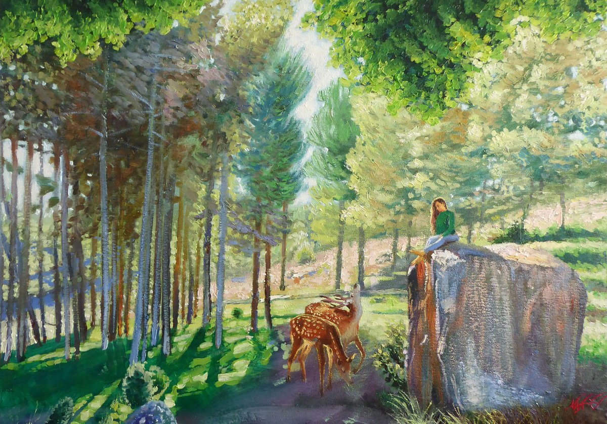 Impressionistic Landscape Oil Painting By Narek Hambardzumyan, 26 X 18", Soul Peace, Original Artwork