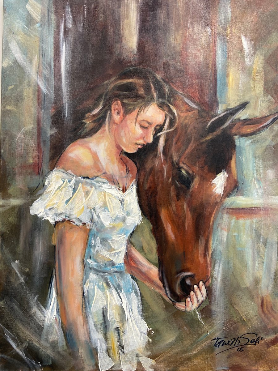 Girl with her horse by Tawab Safi