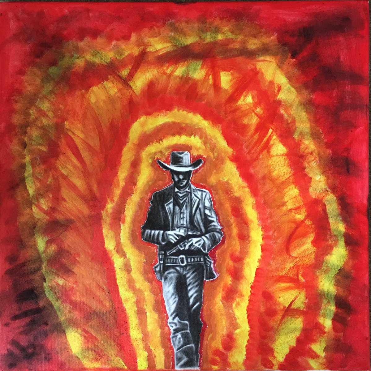 Impressionistic Portrait Painting By Amelia Taylor, 20 X 20, The Burning Cowboy, Original Artwork