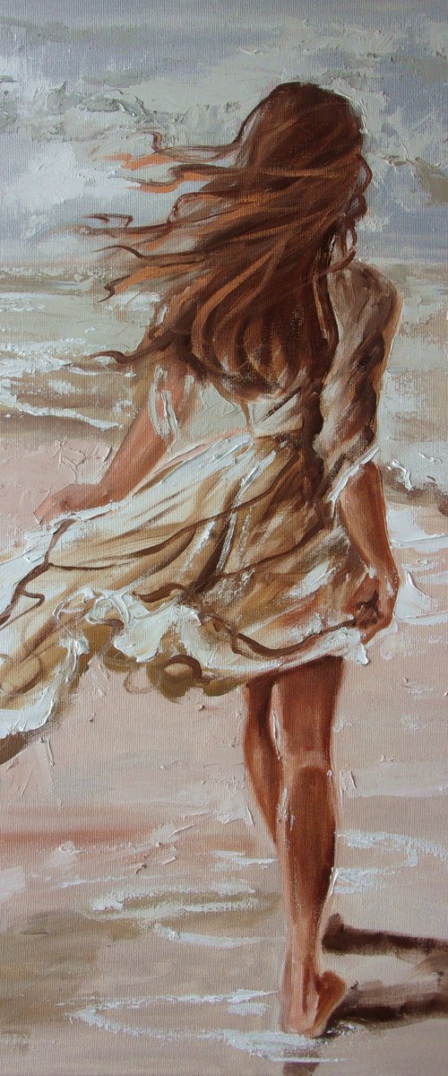 " NEW DAY  ... " SEA original painting palette knife GIFT MODERN URBAN ART OFFICE ART DECOR HOME DECOR GIFT IDEA by Monika Luniak