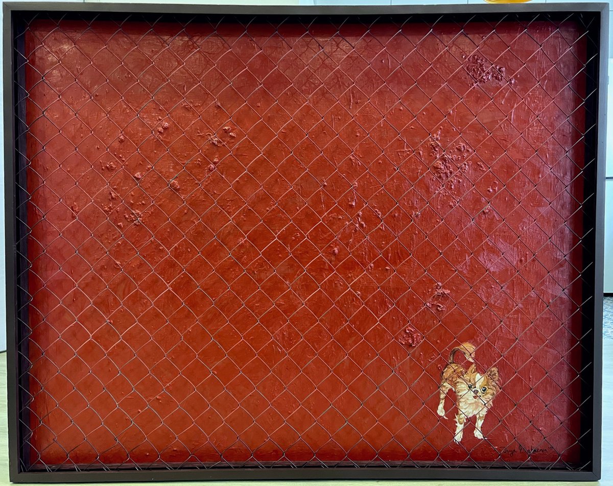 Urban And Pop Animal Oil Painting By Inga Makarova, 60 X 48, Beware Of The Dog, Original Artwork