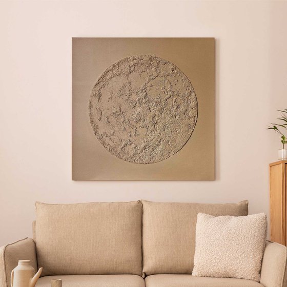 "Brown Moon" Moon beige textured art