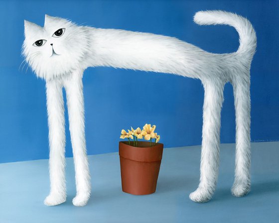 Skinny Cat With his Flower Pot