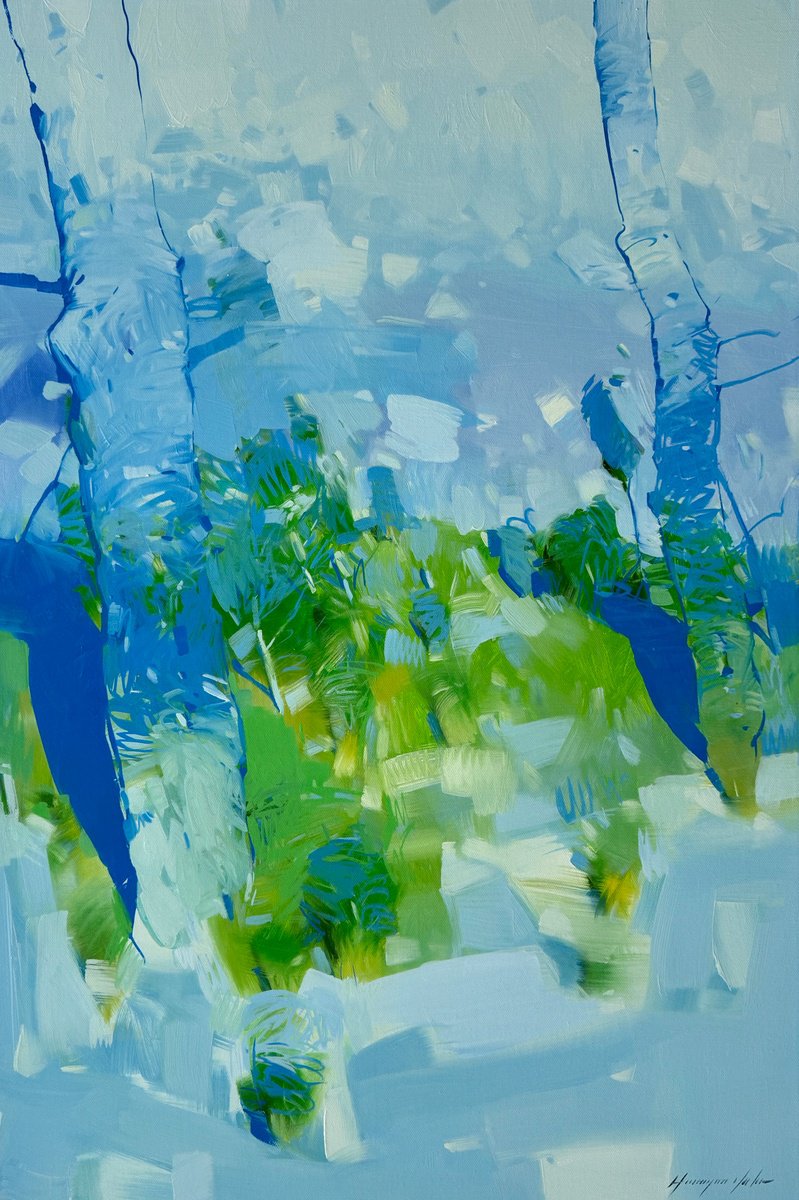 Impressionistic Landscape Oil Painting By Vahe Yeremyan, 30 X 45", Summer Trees, Original Artwork