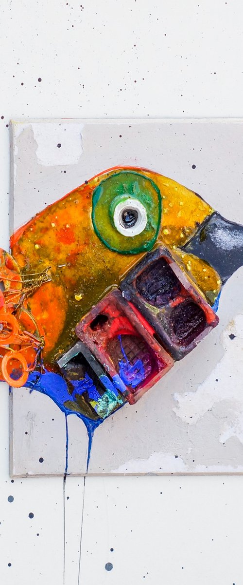 Bird series - 11 (30x30cm, mixed media collage, framed, ready to hang) by Ani Hovak